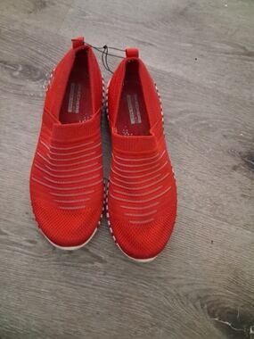 Skechers Red Slip-On Knit Sneakers